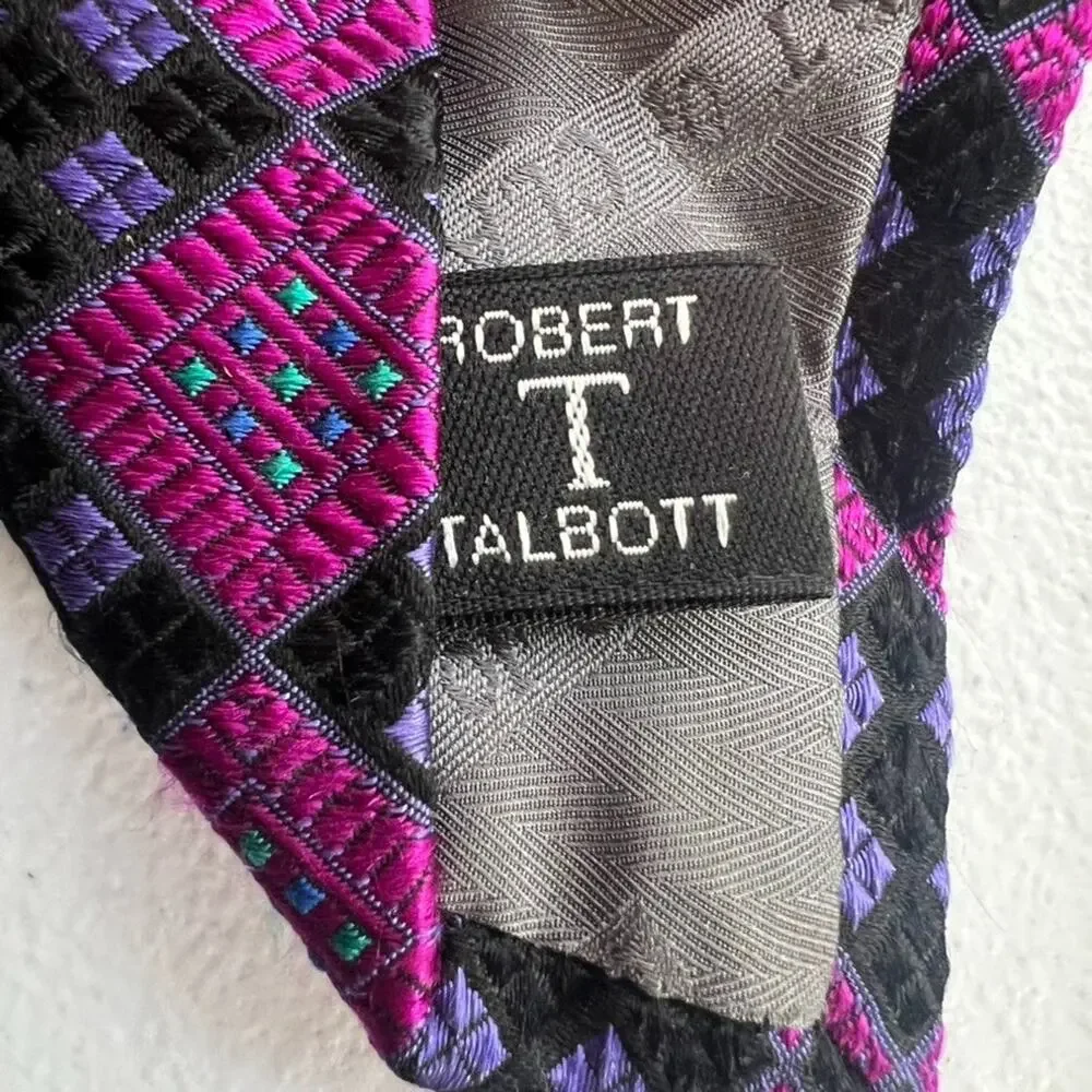 Robert Talbott Mens Tie Purple Square Geometric Silk HandSewn Embroidered